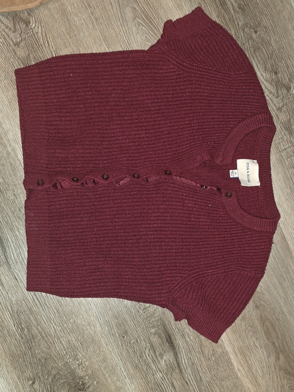 Women's Short Sleeve Ribbed Cardigan Sweater - Burgundy
